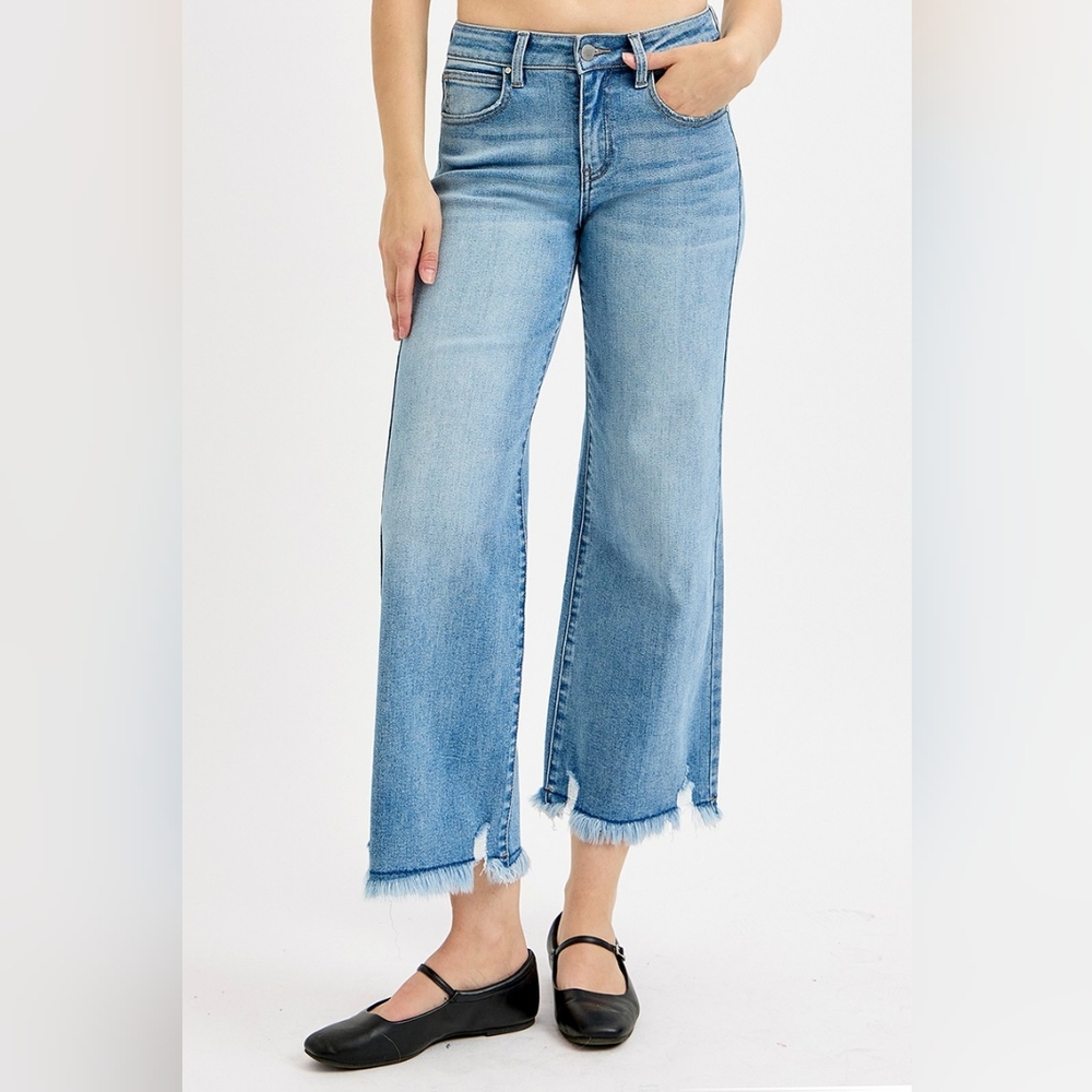 RISEN Full Size Mid Rise Crop Wide Leg Jeans Plus Size